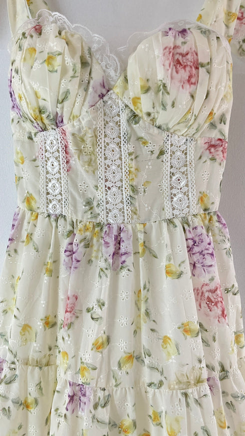 Spring Embroider Tie Straps Tiered Sundresses